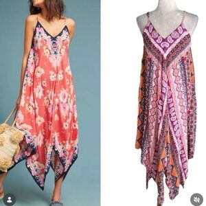Tolani Anthropologie Purple and Red Paisley Handkerchief Dress